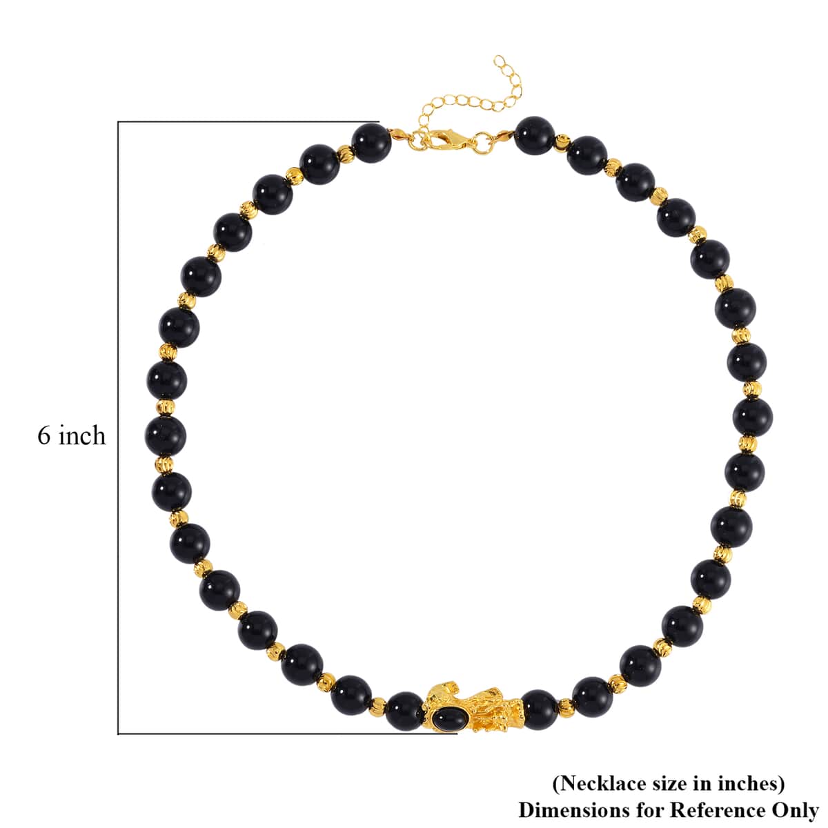 Pixiu Feng Shui Black Obsidian 9-10mm Beaded Necklace in Goldtone 18-20 Inches 258.50 ctw image number 4