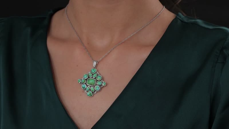 Artisan Crafted Sonoran Gold Turquoise Cluster Pendant in Black Oxidized Sterling Silver 9.50 ctw