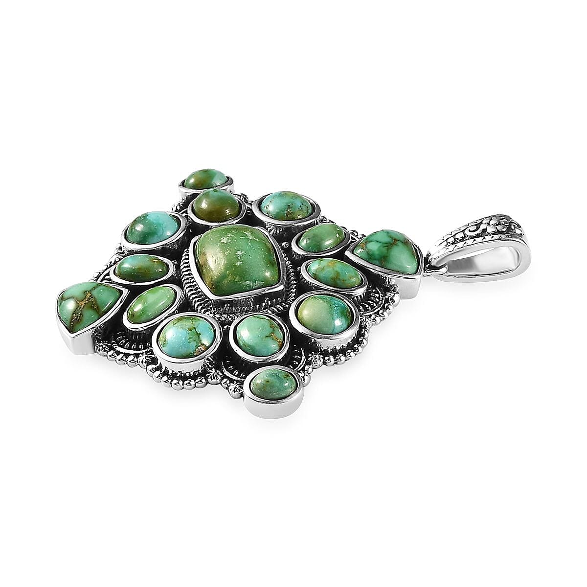 Artisan Crafted Sonoran Gold Turquoise Cluster Pendant in Black Oxidized Sterling Silver 9.50 ctw