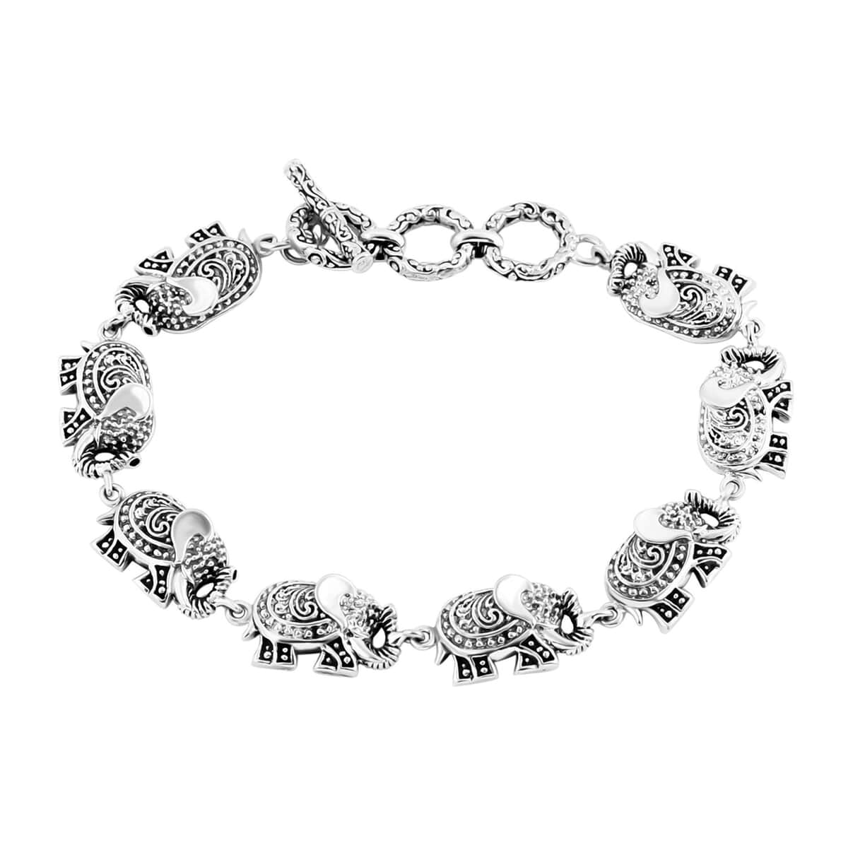 Bali Legacy Sterling Silver Toggle Clasp Elephant Bracelet (6.50-8.0In) 17.75 Grams image number 0
