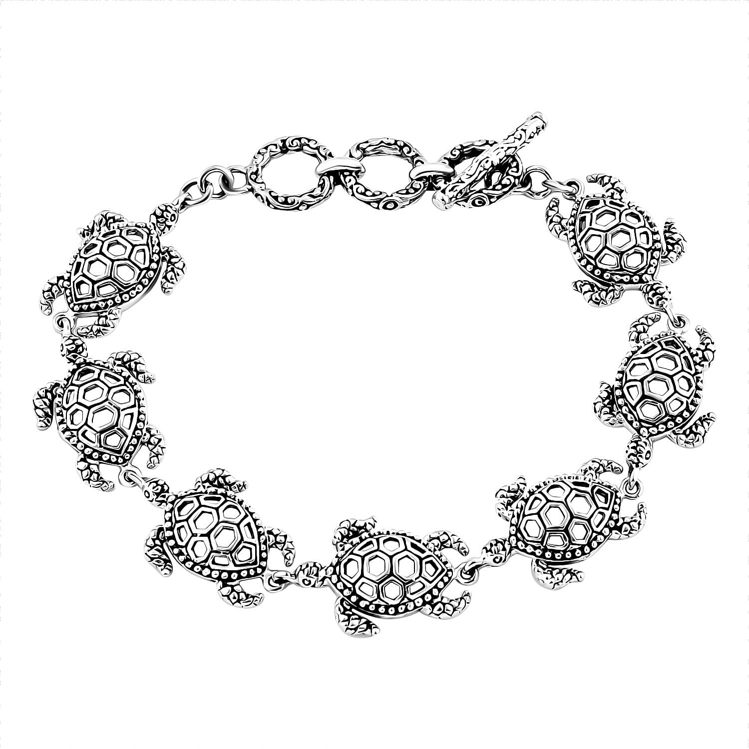 Bali Legacy Sterling Silver Toggle Clasp Turtle Bracelet 17.75 Grams