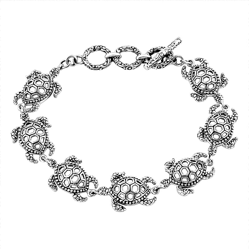 Bali Legacy Sterling Silver Toggle Clasp Turtle Bracelet 17.75 Grams