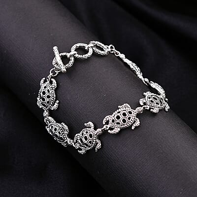 Bali Legacy Sterling Silver Toggle Clasp Turtle Bracelet 17.75 Grams