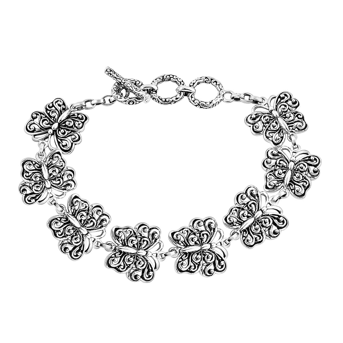 Bali Legacy Sterling Silver Toggle Clasp Butterfly Bracelet (6.50-8.0In) 17.75 Grams image number 0