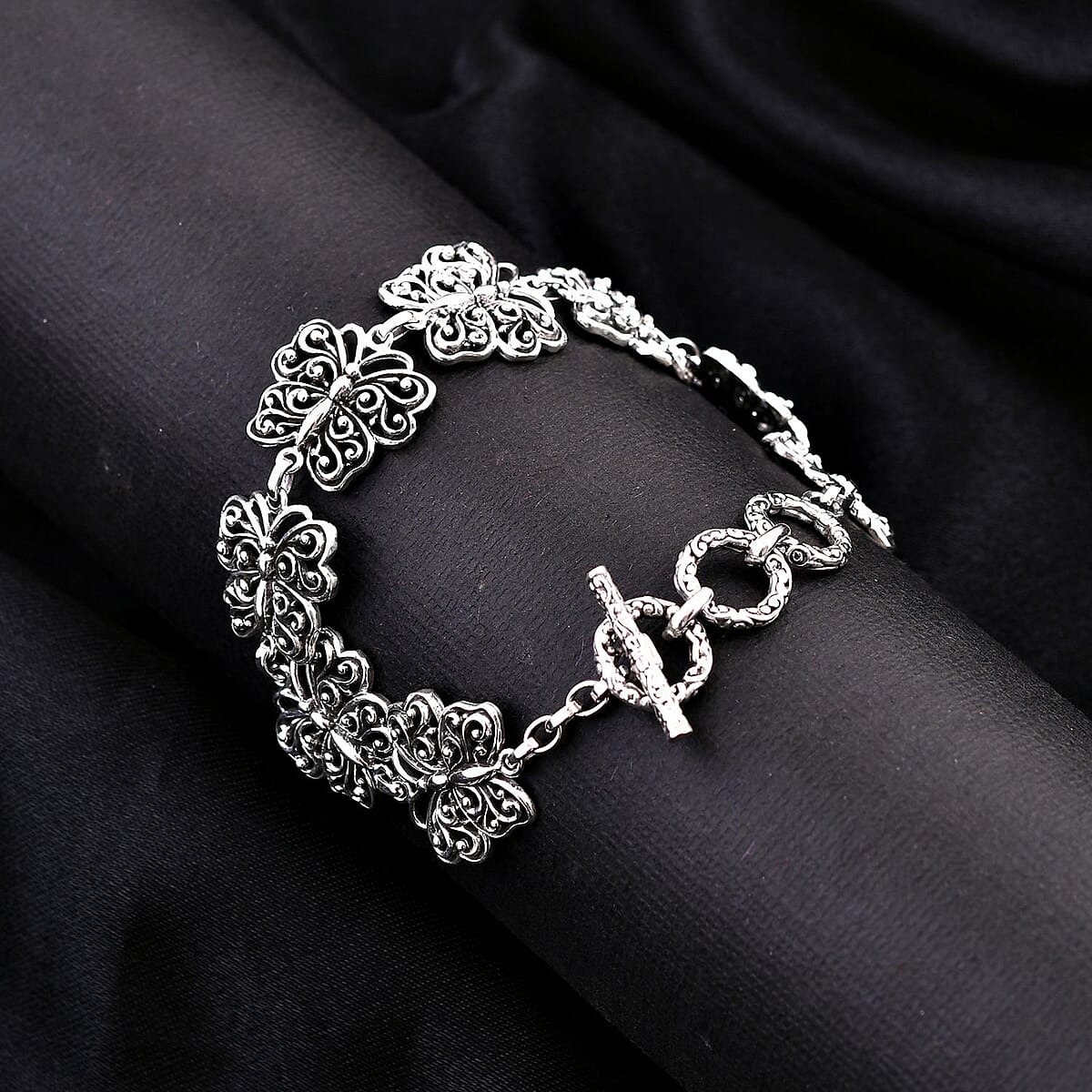 Bali Legacy Sterling Silver Toggle Clasp Butterfly Bracelet (6.50-8.0In) 17.75 Grams image number 1