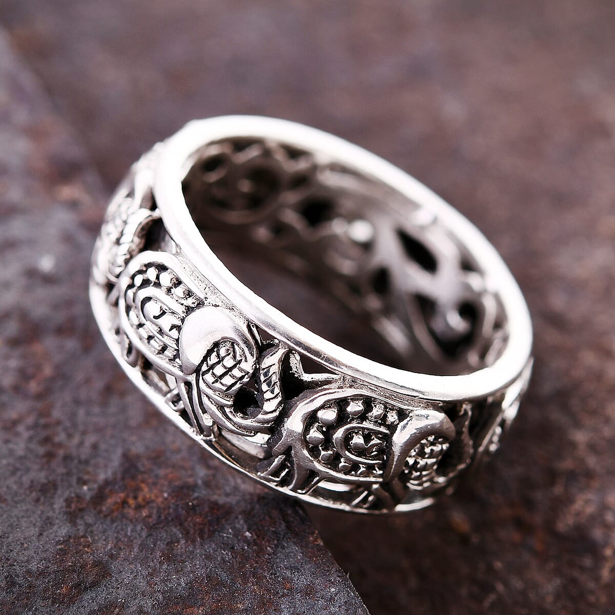 Bali Legacy Sterling Silver Elephant Ring (Size 10.0) (4 g) image number 1