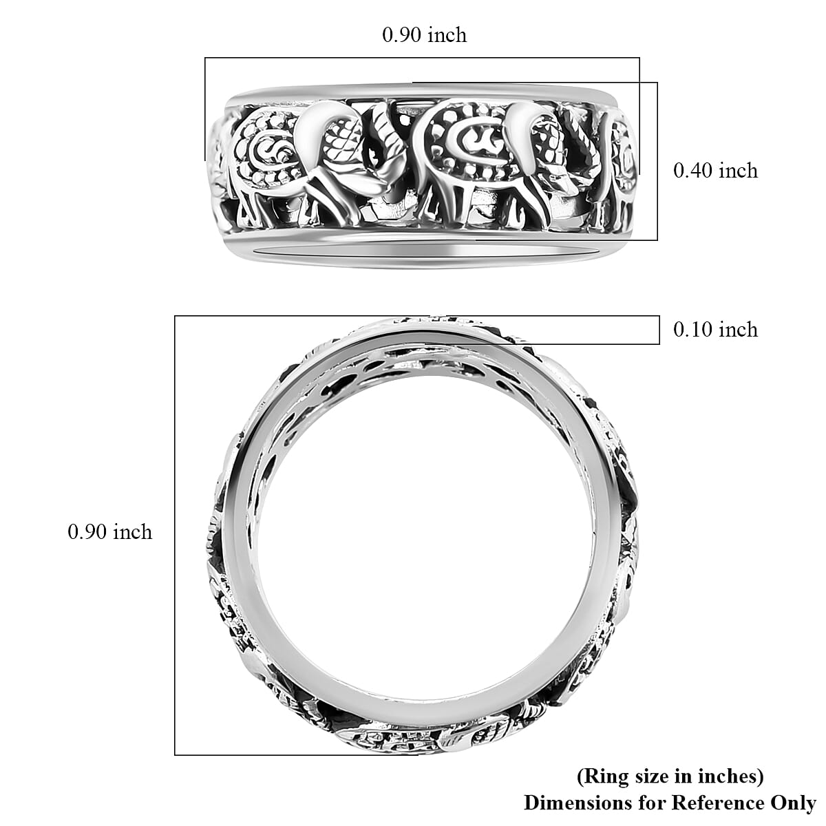 Bali Legacy Sterling Silver Elephant Ring (Size 10.0) (4 g) image number 5