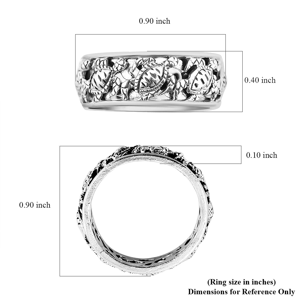 Bali Legacy Sterling Silver Turtle Band Ring (Size 5.0) 4 Grams image number 5