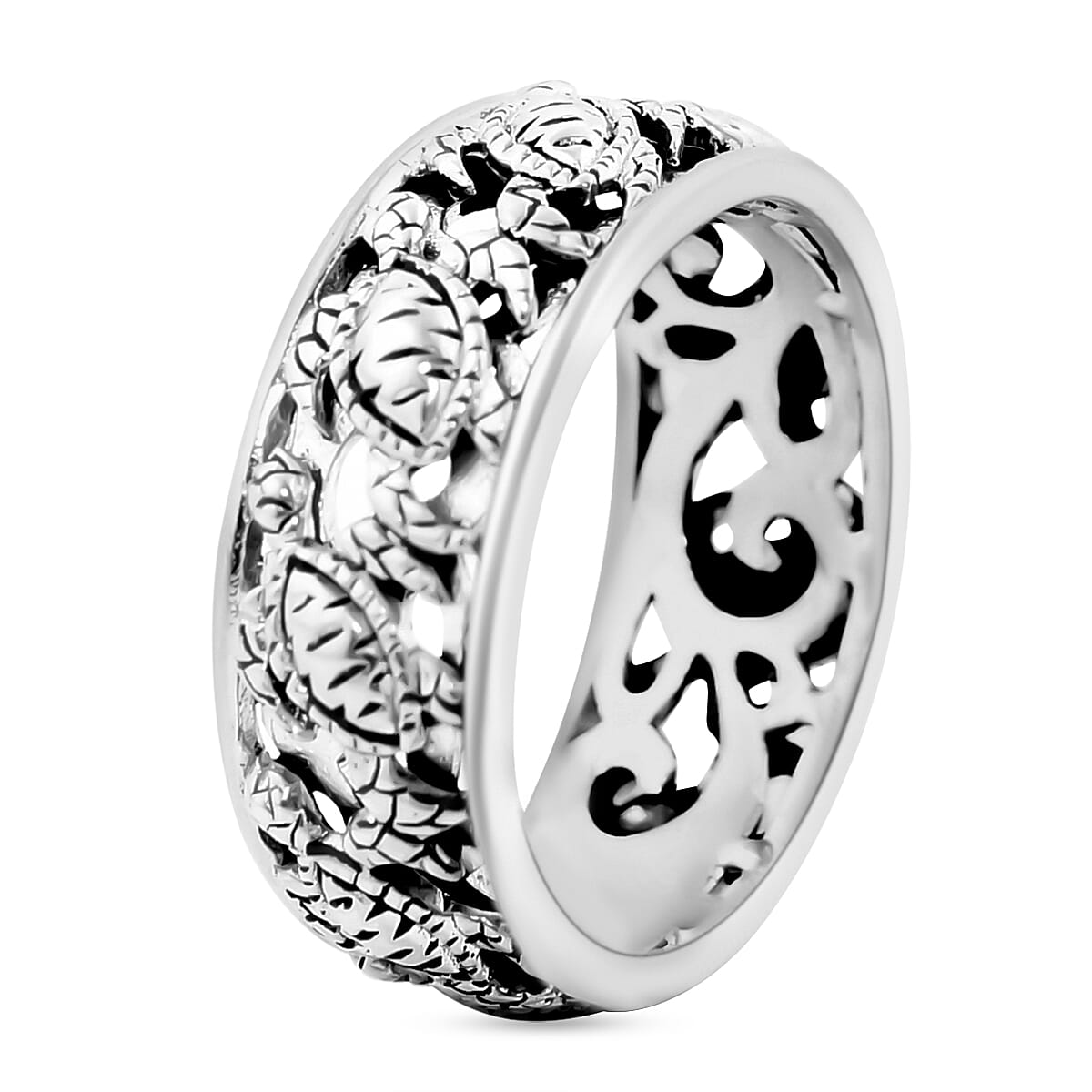 Bali Legacy Sterling Silver Turtle Band Ring (Size 9.0) 4 Grams image number 3