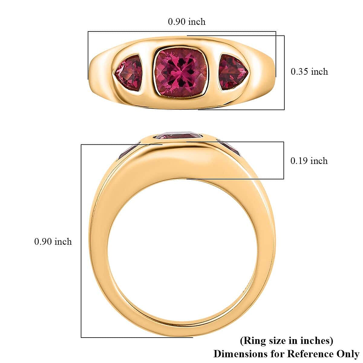 Luxoro 14K Yellow Gold AAA Calabar Tourmaline, Ouro Fino Rubellite 3 Stone Ring (Size 10.0) 1.50 ctw