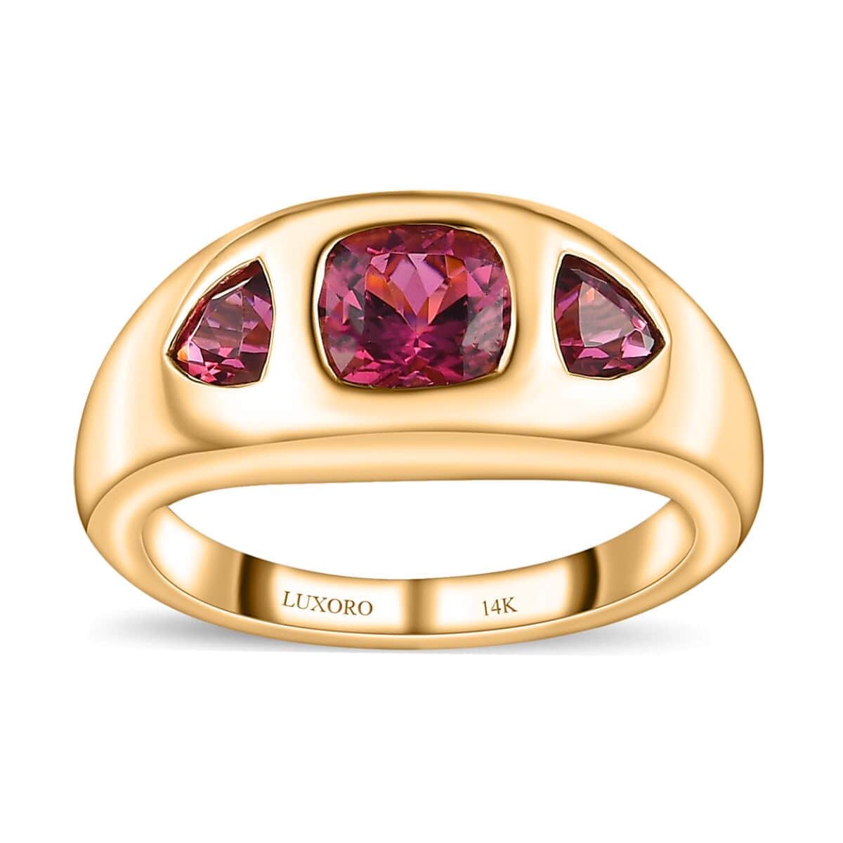 Luxoro 14K Yellow Gold AAA Calabar Tourmaline, Ouro Fino Rubellite 3 Stone Ring (Size 5.5) 1.50 ctw image number 0