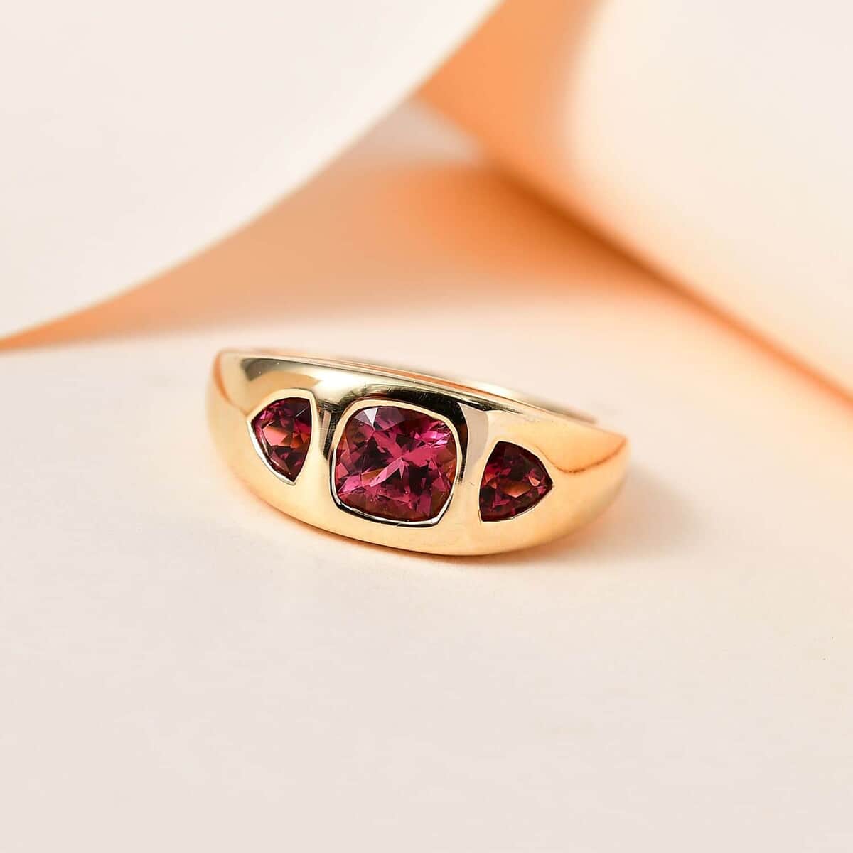 Luxoro 14K Yellow Gold AAA Calabar Tourmaline, Ouro Fino Rubellite 3 Stone Ring (Size 5.5) 1.50 ctw image number 1