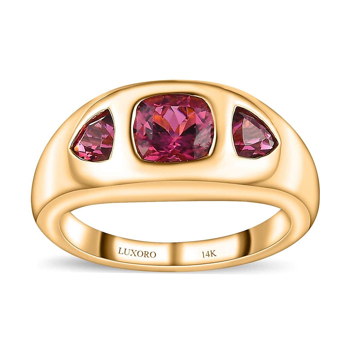 Luxoro 14K Yellow Gold AAA Calabar Tourmaline, Ouro Fino Rubellite 3 Stone Ring (Size 10.0) 1.50 ctw