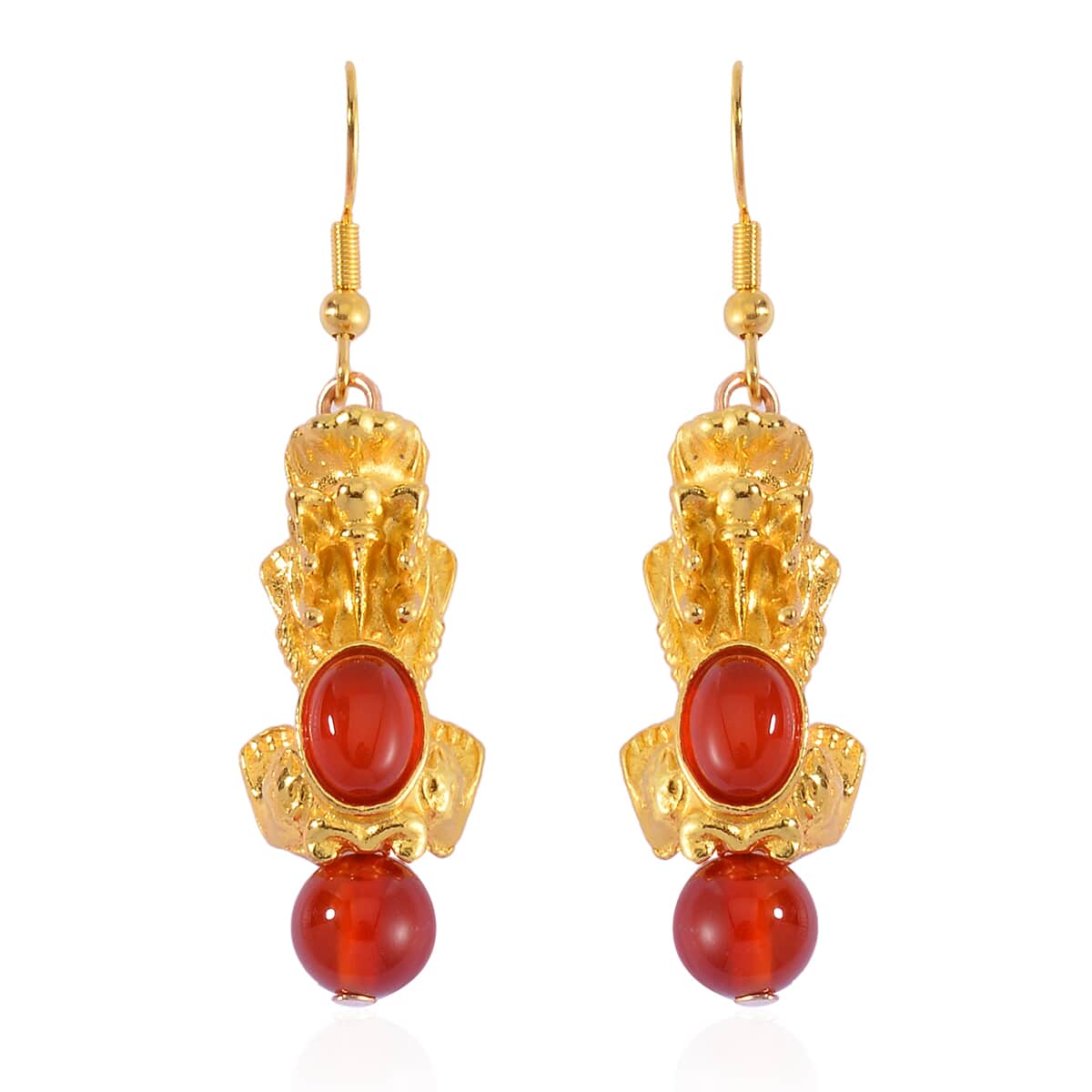 Pixiu Feng Shui Red Agate Earrings in Goldtone and ION Plated YG Stainless Steel 16.25 ctw image number 0