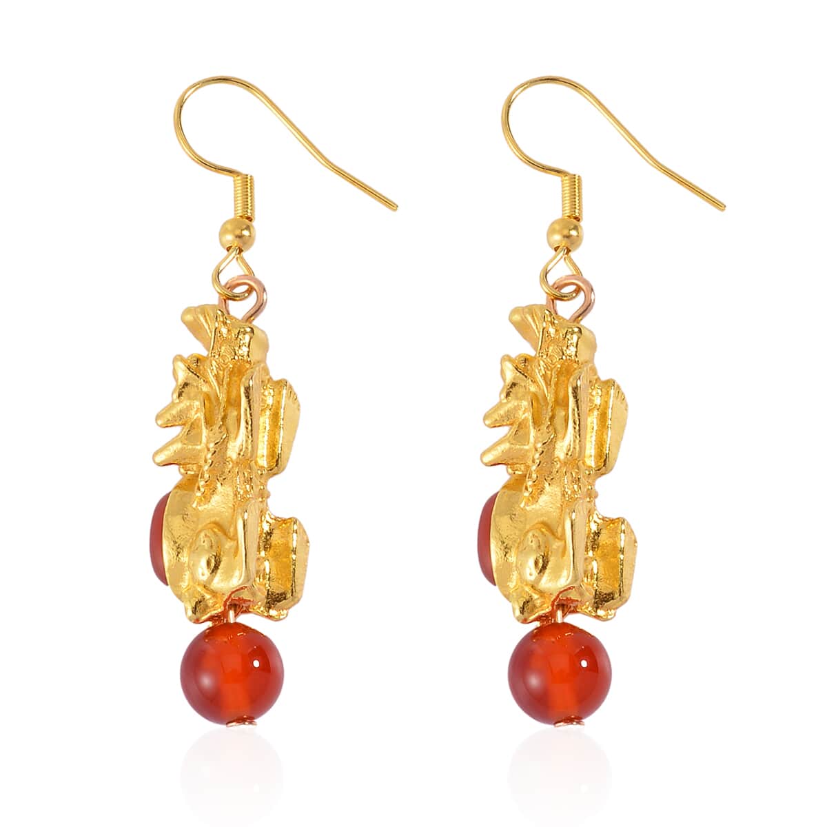 Pixiu Feng Shui Red Agate Earrings in Goldtone and ION Plated YG Stainless Steel 16.25 ctw image number 3