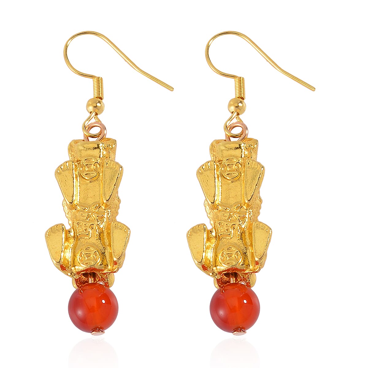 Pixiu Feng Shui Red Agate 16.25 ctw Earrings in Goldtone and ION Plated YG Stainless Steel