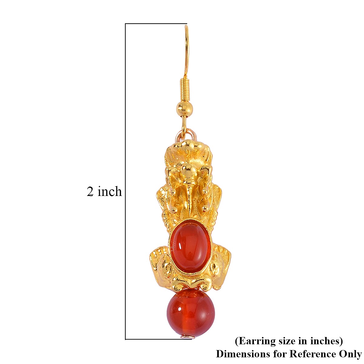 Pixiu Feng Shui Red Agate 16.25 ctw Earrings in Goldtone and ION Plated YG Stainless Steel