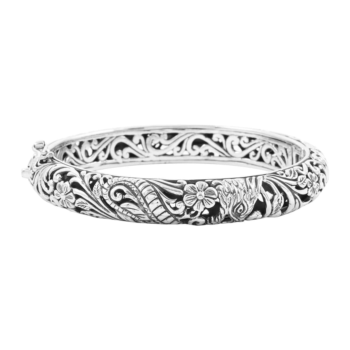 Bali Legacy Sterling Silver Dragon Bangle Bracelet (7.25 In) 42.75 Grams image number 0