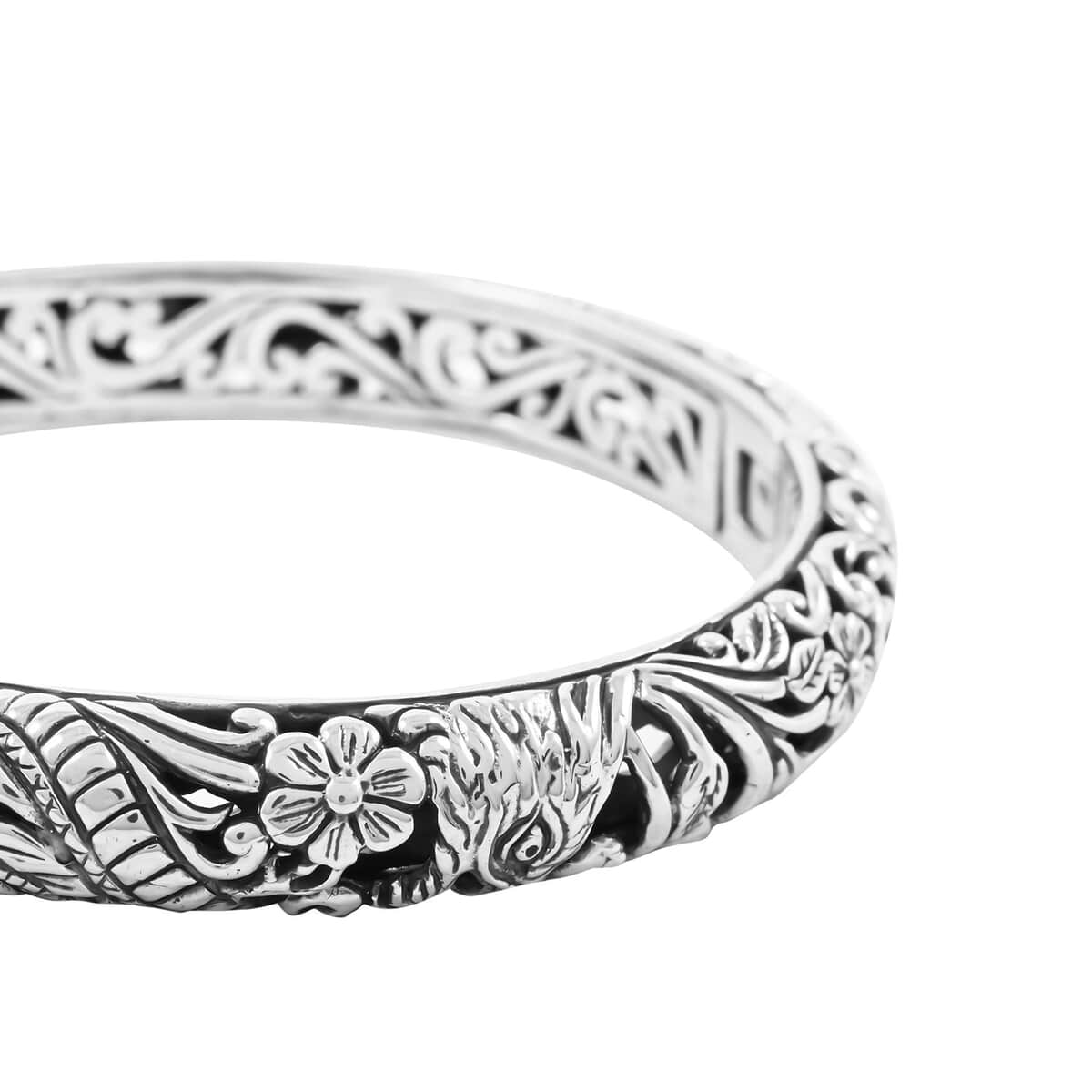 Bali Legacy Sterling Silver Dragon Bangle Bracelet (7.25 In) 42.75 Grams image number 3