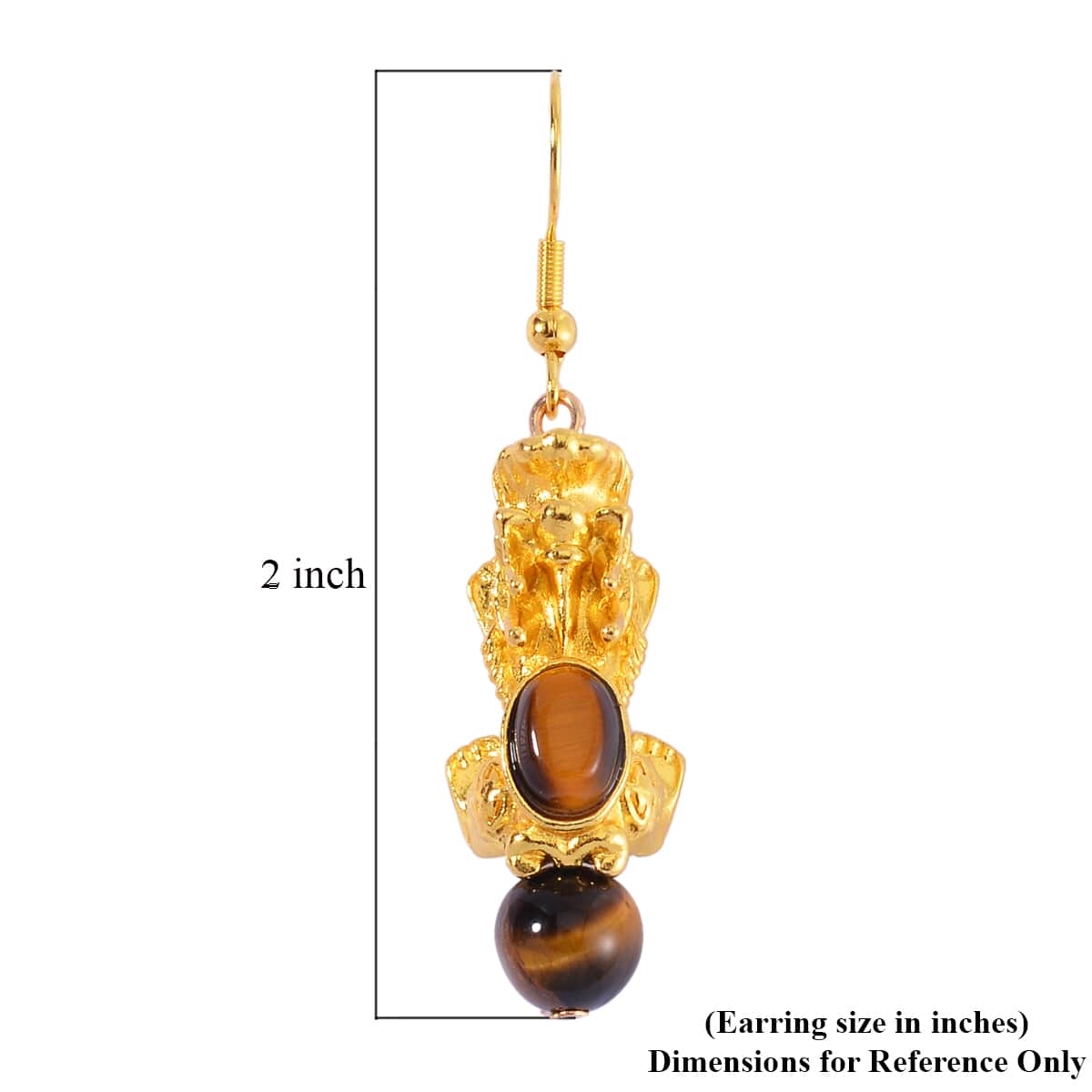 Pixiu Feng Shui Yellow Tigers Eye Earrings in Goldtone and ION Plated YG Stainless Steel 16.25 ctw image number 5