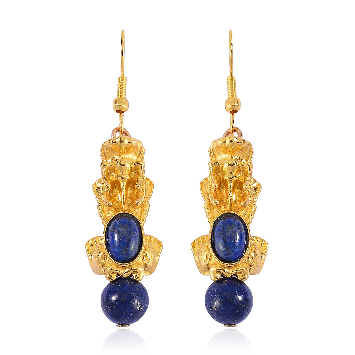 Pixiu Feng Shui Lapis Lazuli 16.25 ctw Earrings in Goldtone and ION Plated YG Stainless Steel image number 0
