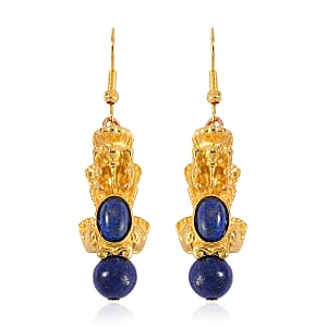 Pixiu Feng Shui Lapis Lazuli 16.25 ctw Earrings in Goldtone and ION Plated YG Stainless Steel