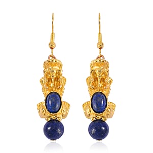 Pixiu Feng Shui Lapis Lazuli Earrings in Goldtone and ION Plated YG Stainless Steel 16.25 ctw