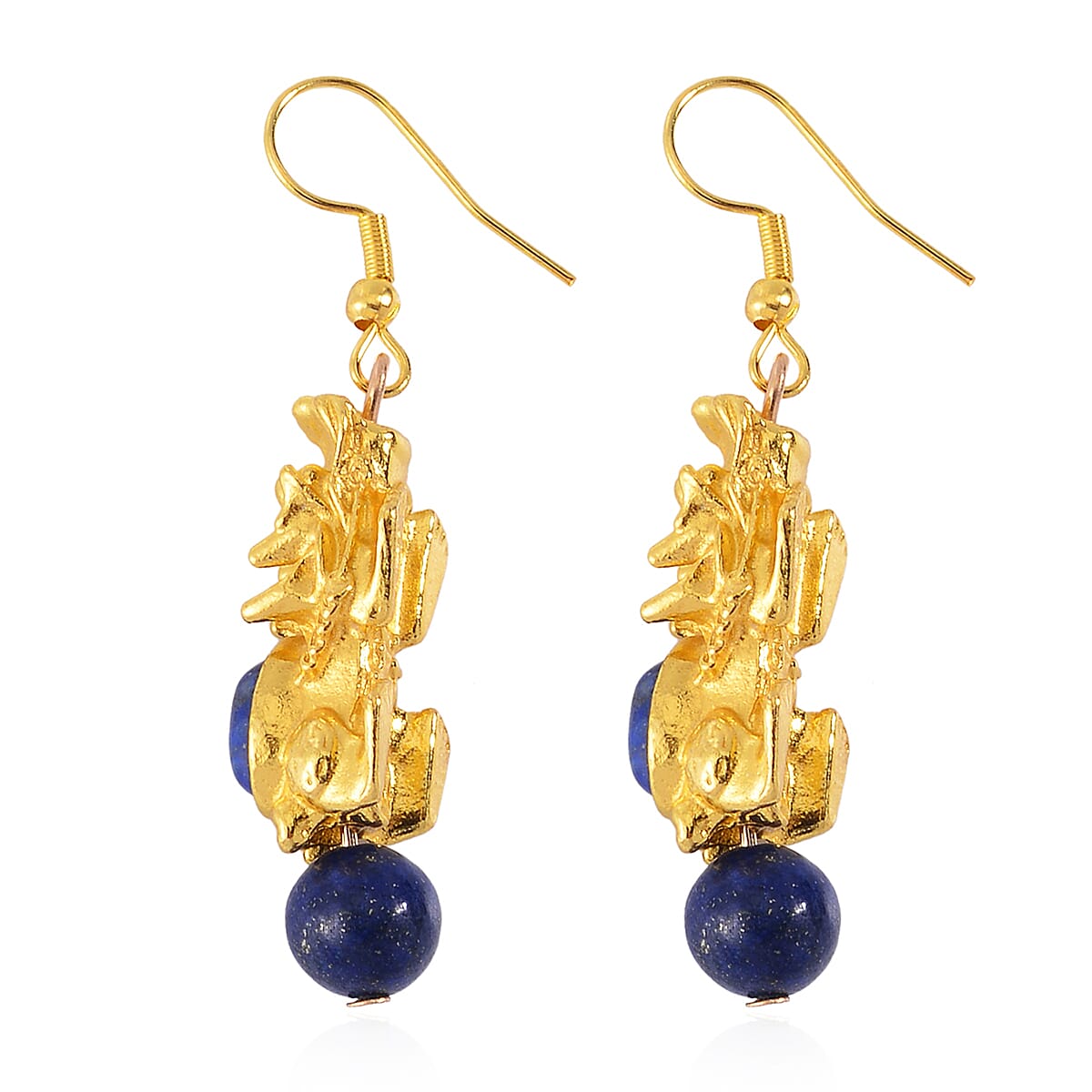Pixiu Feng Shui Lapis Lazuli 16.25 ctw Earrings in Goldtone and ION Plated YG Stainless Steel image number 3