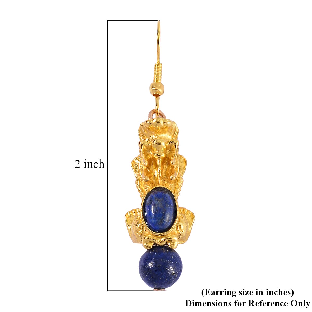 Pixiu Feng Shui Lapis Lazuli 16.25 ctw Earrings in Goldtone and ION Plated YG Stainless Steel image number 5