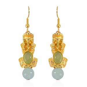 Pixiu Feng Shui Green Aventurine 16.25 ctw Earrings in Goldtone and ION Plated YG Stainless Steel