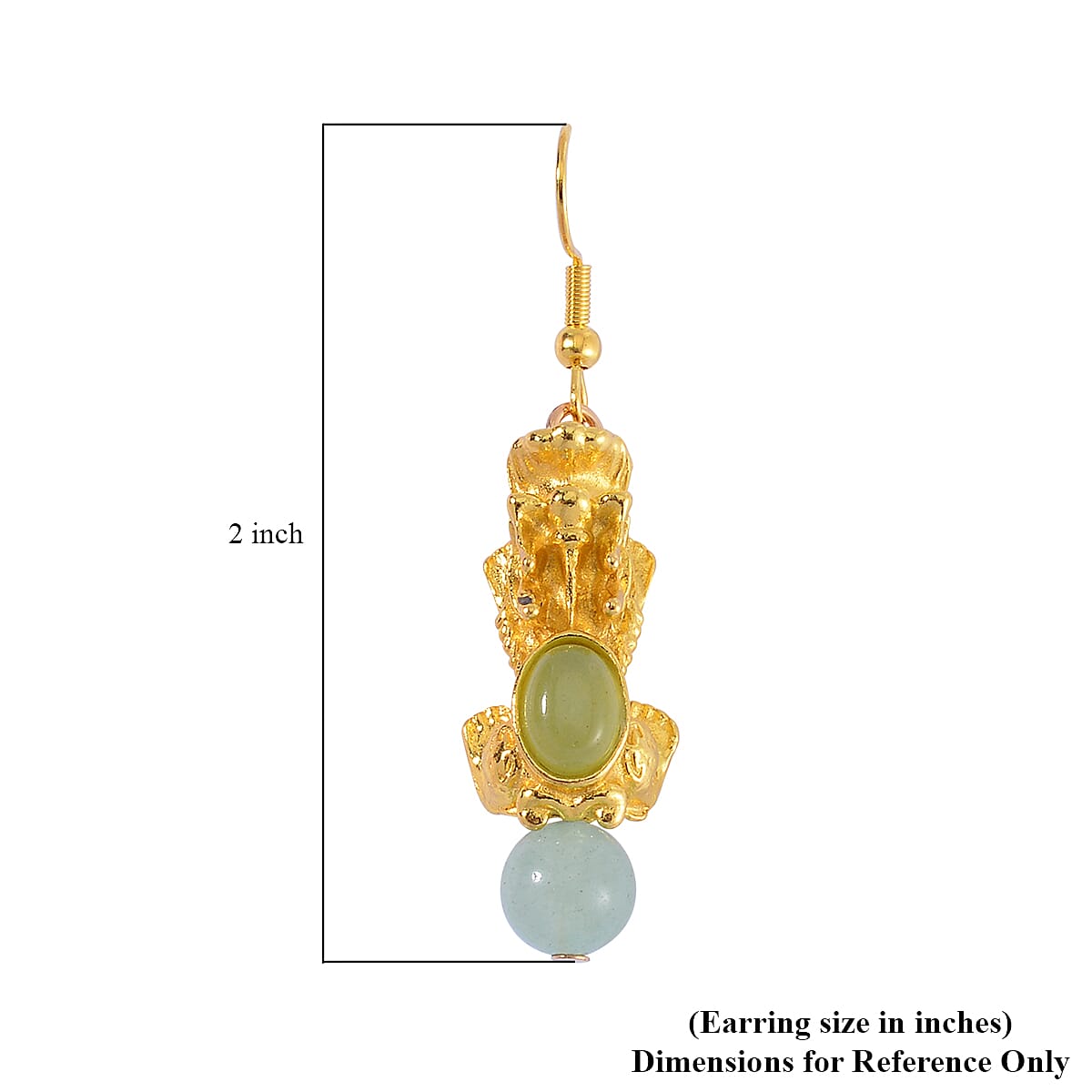 Pixiu Feng Shui Green Aventurine 16.25 ctw Earrings in Goldtone and ION Plated YG Stainless Steel image number 5