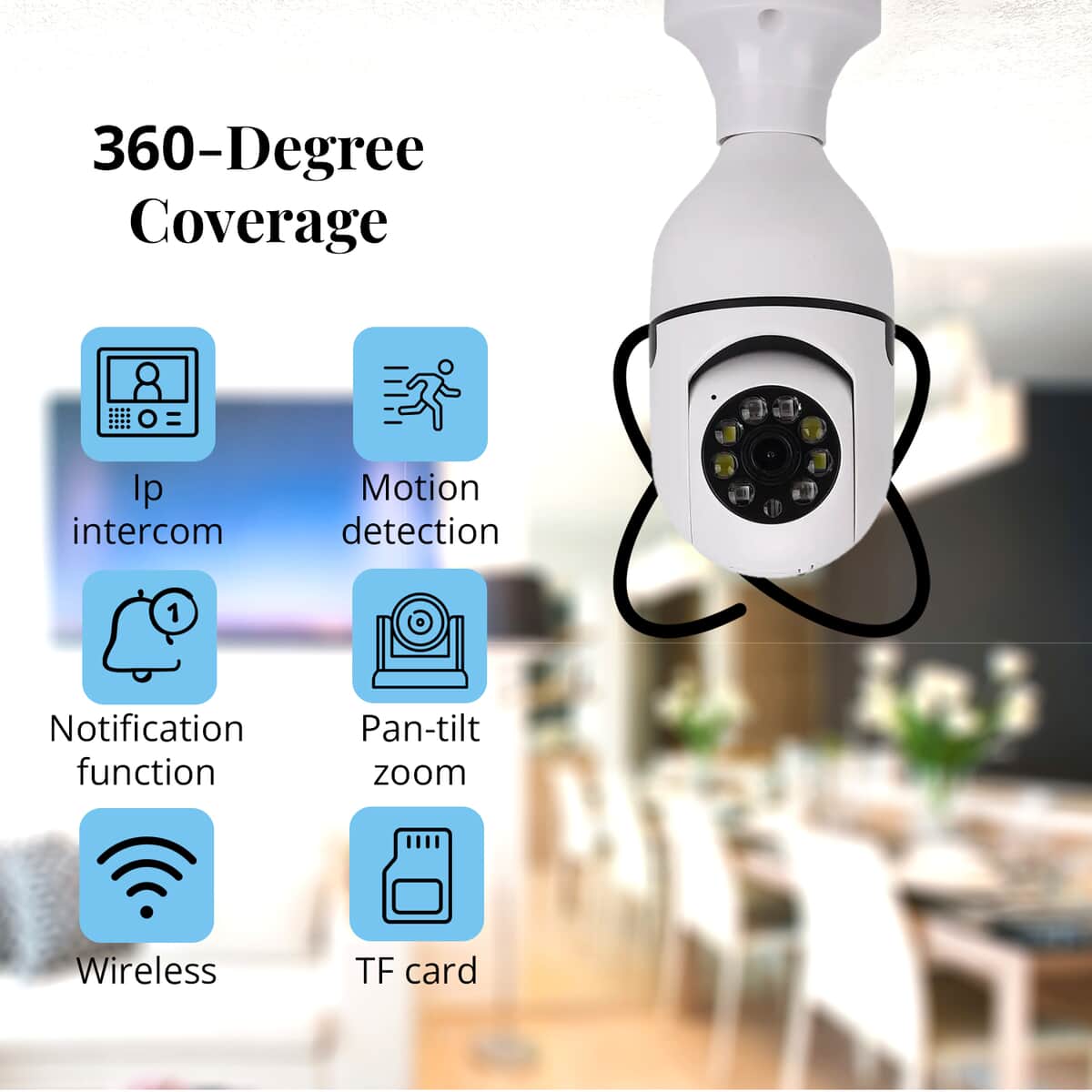 Wireless Camera Bulb with Two Way Communication, Night Vision, 360 Degree View and Notification image number 2