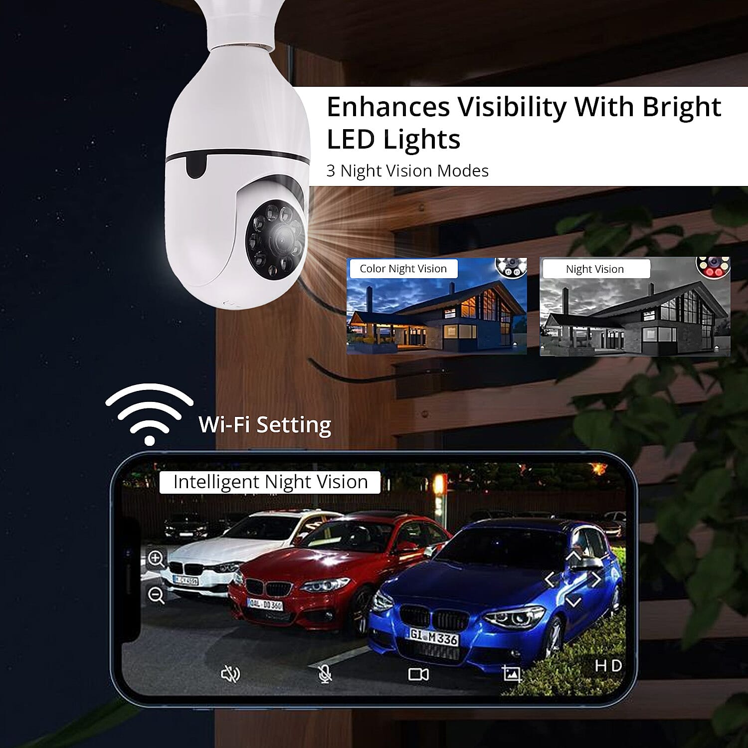  Security Camera Bulb with Night Vision, 360 Degree View, WiFi Connectivity, Two Way Audio Communication, Night Vision, Detection and Notification