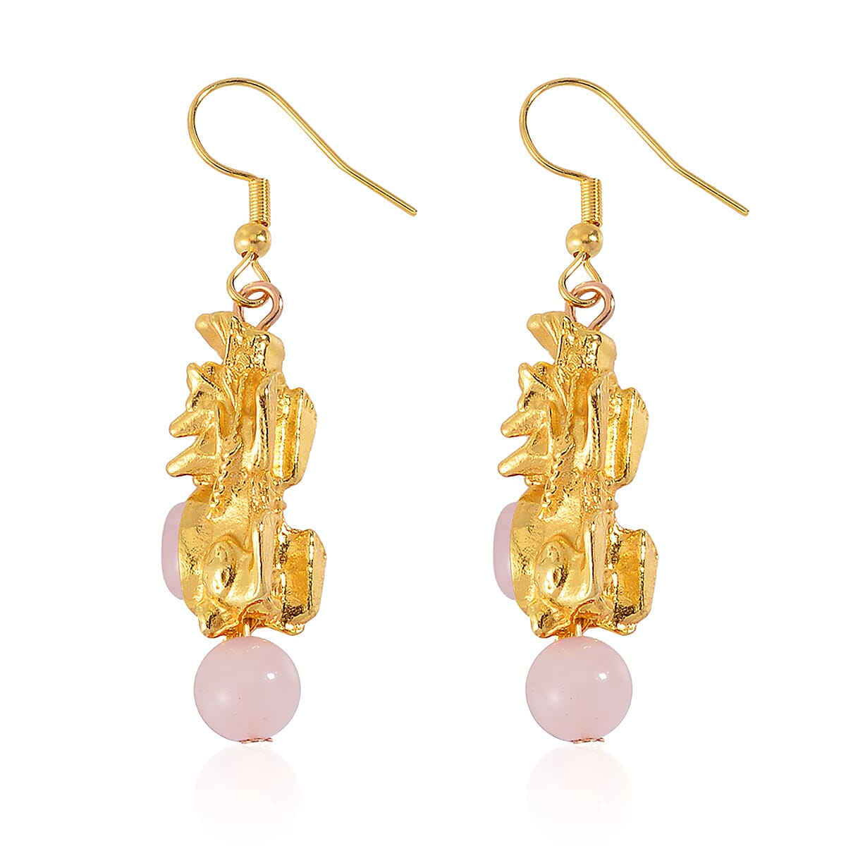Pixiu Feng Shui Galilea Rose Quartz Earrings in Goldtone and ION Plated YG Stainless Steel 16.25 ctw image number 3