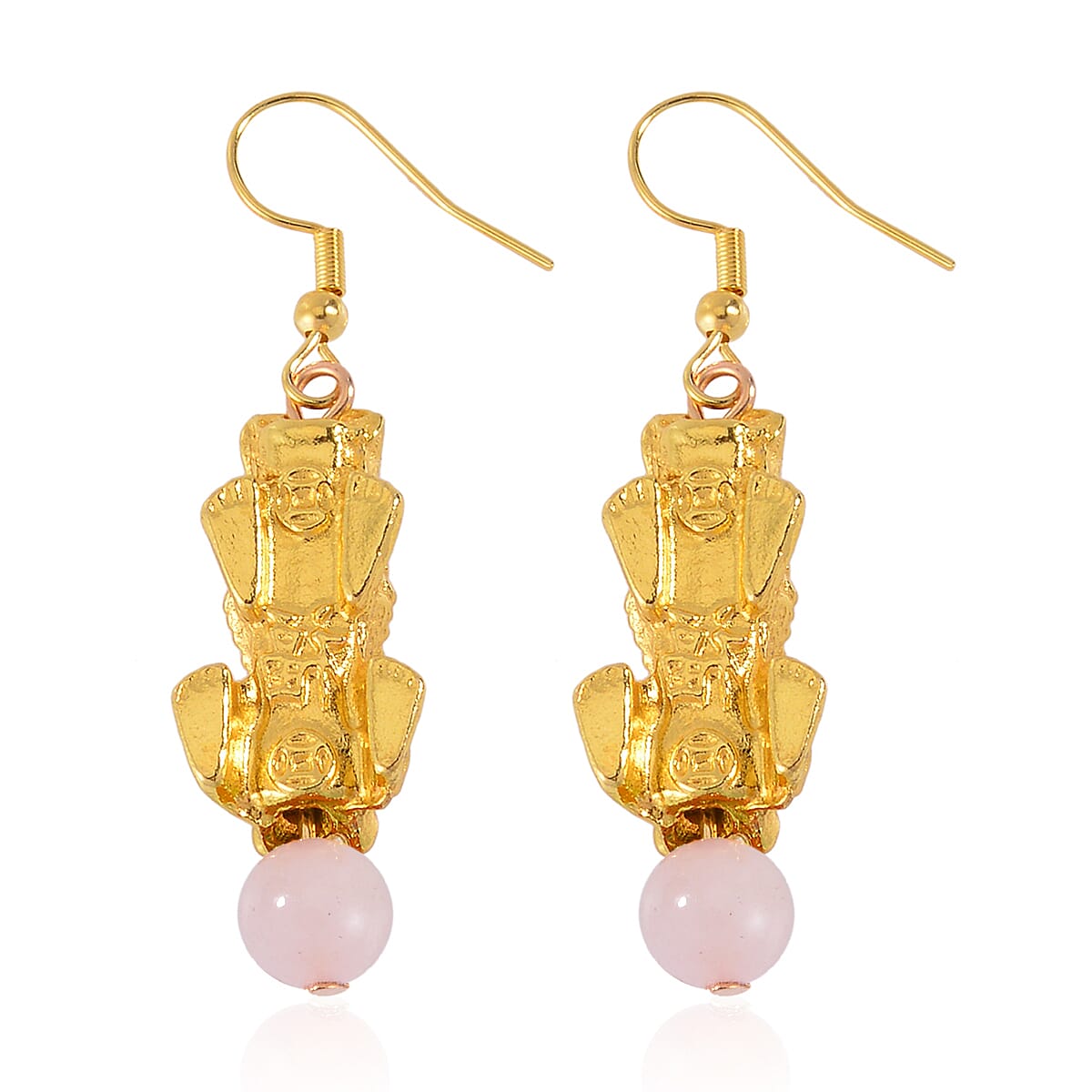 Pixiu Feng Shui Galilea Rose Quartz Earrings in Goldtone and ION Plated YG Stainless Steel 16.25 ctw image number 4
