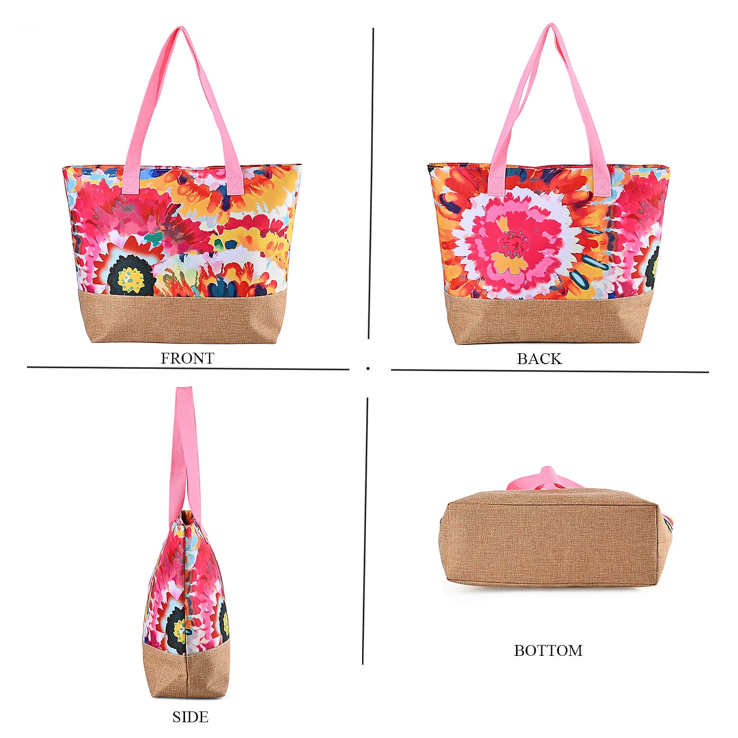 Set of 2 Artistic Flower Pattern Tote Bag