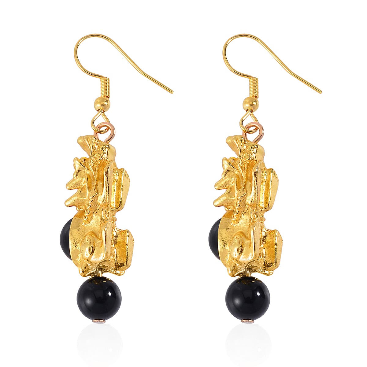 Pixiu Feng Shui Black Obsidian Earrings in Goldtone and ION Plated YG Stainless Steel 16.25 ctw image number 3
