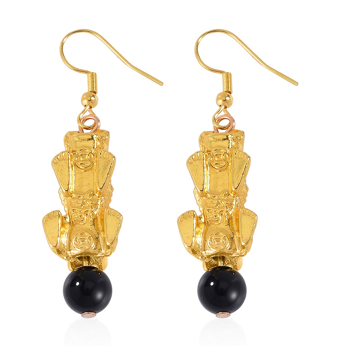 Pixiu Feng Shui Black Obsidian Earrings in Goldtone and ION Plated YG Stainless Steel 16.25 ctw image number 4