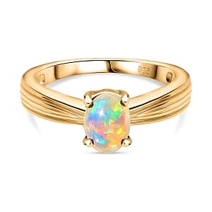 Ethiopian Welo Opal 0.80 ctw Ring in 18K Vermeil Yellow Gold Over Sterling Silver (Size 10.0)