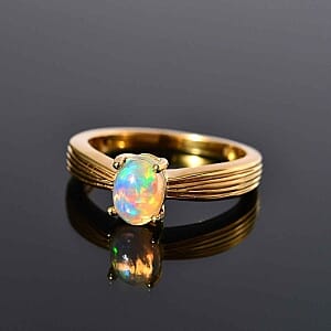 Ethiopian Welo Opal 0.80 ctw Ring in 18K Vermeil Yellow Gold Over Sterling Silver (Size 10.0)