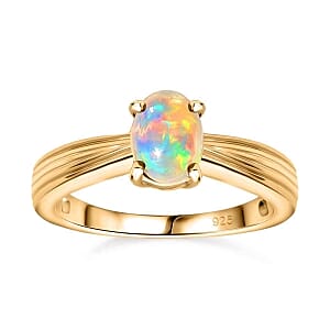 Ethiopian Welo Opal 0.80 ctw Ring in 18K Vermeil Yellow Gold Over Sterling Silver (Size 10.0)
