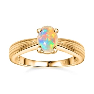Ethiopian Welo Opal 0.80 ctw Ring in 18K Vermeil Yellow Gold Over Sterling Silver (Size 10.0)