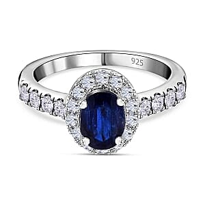 Kyanite and White Zircon1.74 ctw Ring in Platinum Over Sterling Silver (Size 10)