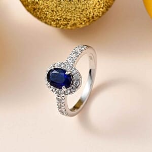 Kyanite and White Zircon1.74 ctw Ring in Platinum Over Sterling Silver (Size 10)