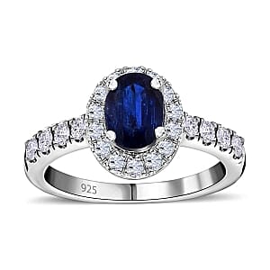 Kyanite and White Zircon1.74 ctw Ring in Platinum Over Sterling Silver (Size 10)