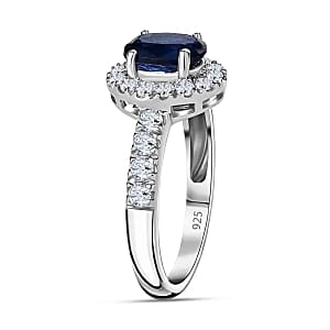 Kyanite and White Zircon1.74 ctw Ring in Platinum Over Sterling Silver (Size 10)