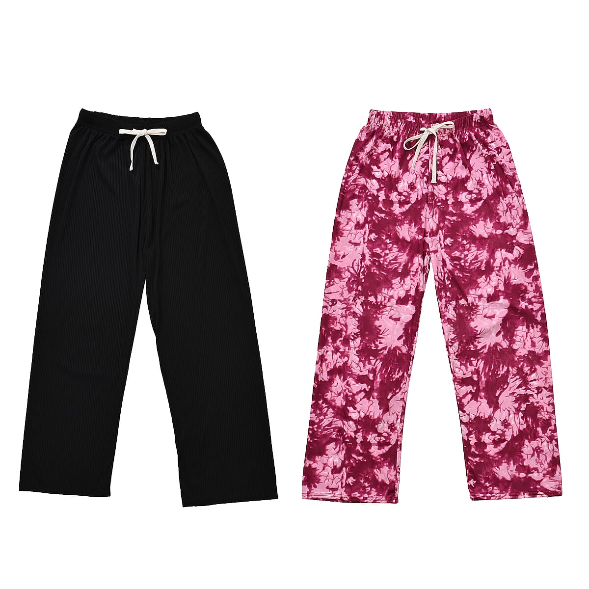 Set of 2 Fuchsia and Black Rib Knit Stretch Lounge Pants - One Size Fits Most image number 0