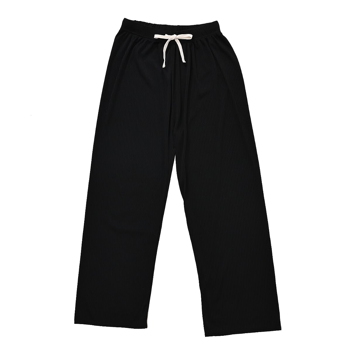 Set of 2 Fuchsia and Black Rib Knit Stretch Lounge Pants - One Size Fits Most image number 1