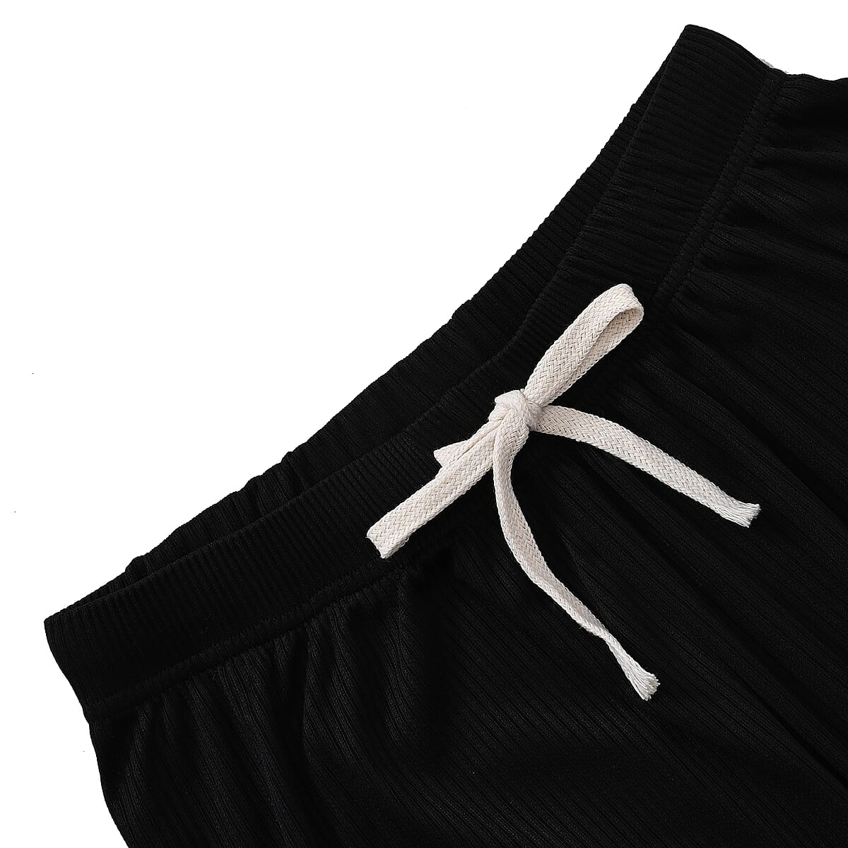Set of 2 Fuchsia and Black Rib Knit Stretch Lounge Pants - One Size Fits Most image number 2