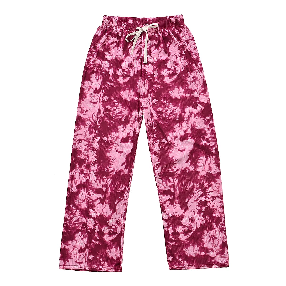 Set of 2 Fuchsia and Black Rib Knit Stretch Lounge Pants - One Size Fits Most image number 5